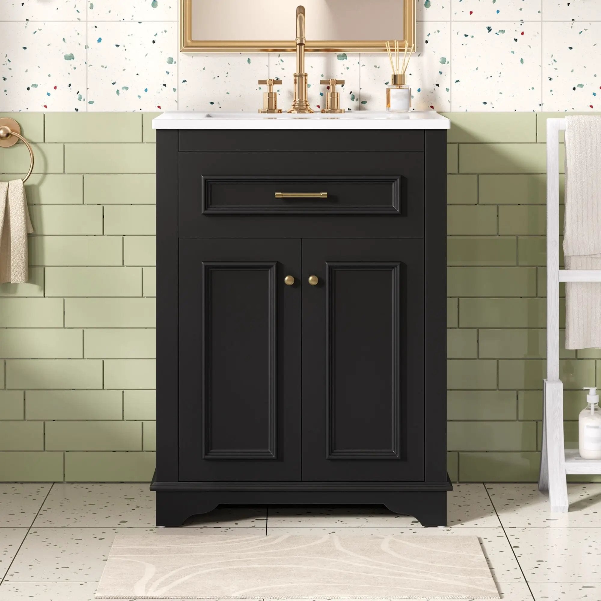 Bathroom Vanity With Integrated Sink, 2 Door Cabinet With Tip Out Drawer, Rectangular Design by Unique Piece Furniture