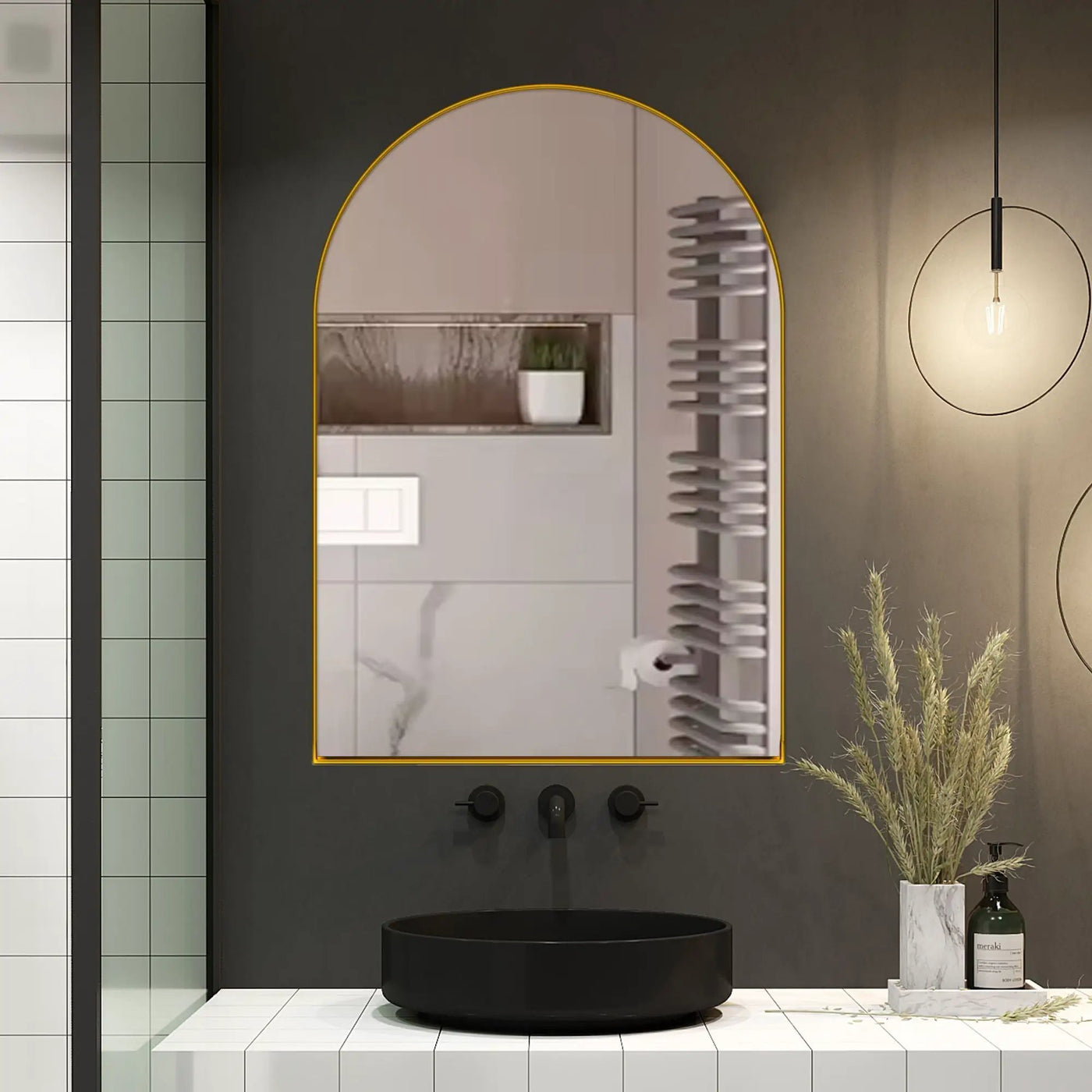 Arched Recessed Medicine Cabinet, Metal Framed Bathroom Wall Cabinet With Mirror And Adjustable Shelves, Wall Mirror With Storage For Bathroom by HouseOfZazla