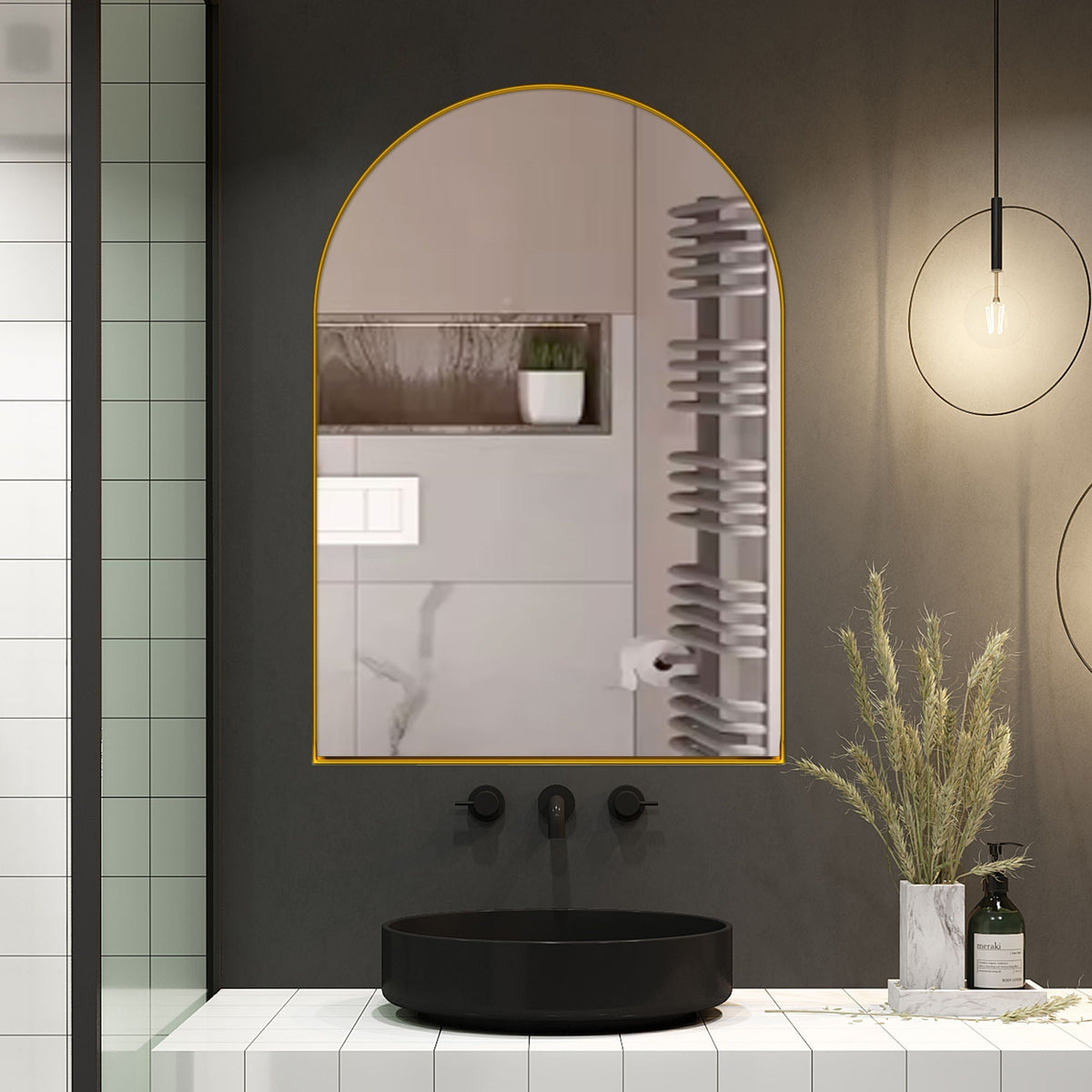Arched Recessed Medicine Cabinet with Adjustable Shelves - Black, Gold, or White, photo 9 of 12