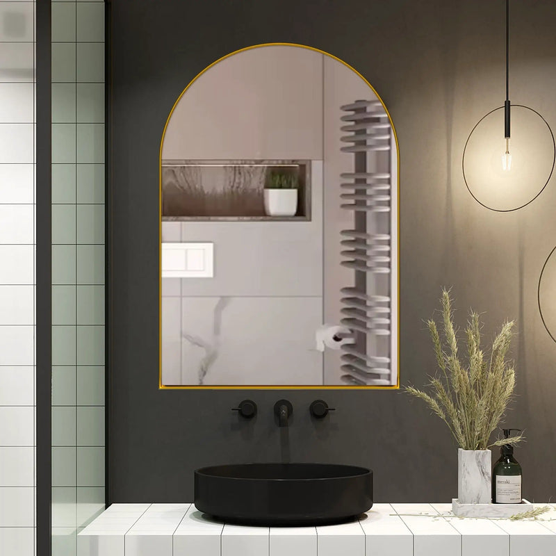 Arched Recessed Medicine Cabinet, Metal Framed Bathroom Wall Cabinet With Mirror And Adjustable Shelves, Wall Mirror With Storage For Bathroom by HouseOfZazla