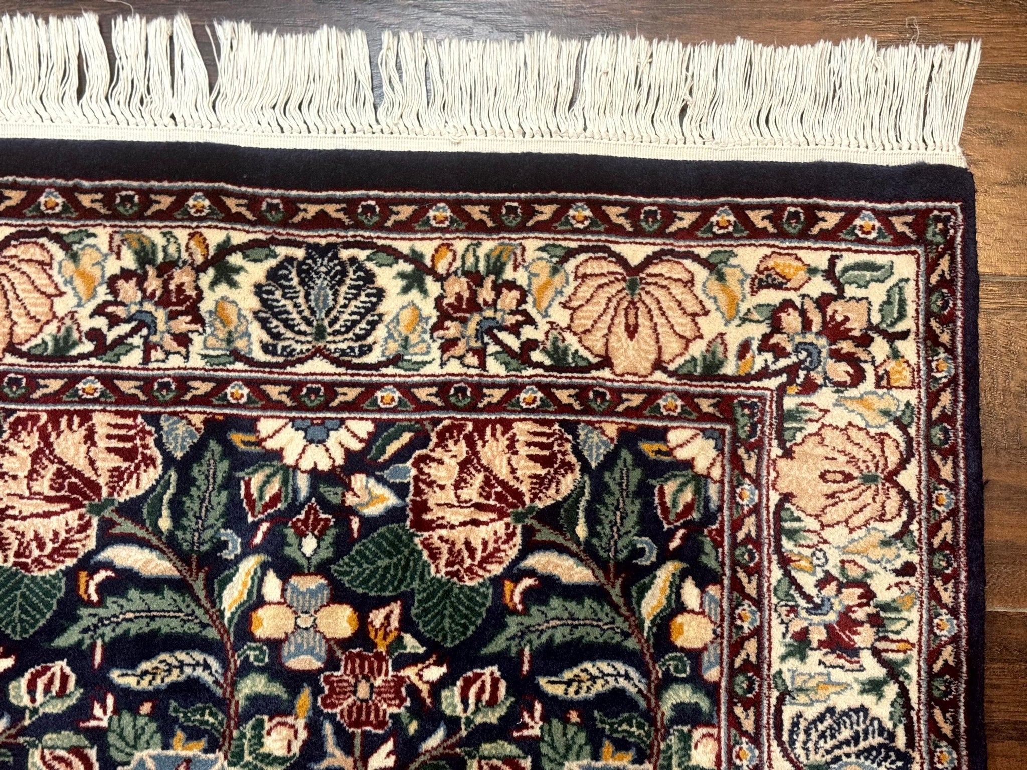 Square Pak Persian Small Rug 2.7 x 2.7, William Morris Design, Dark Green, Floral, Handmade by Jewel Rugs
