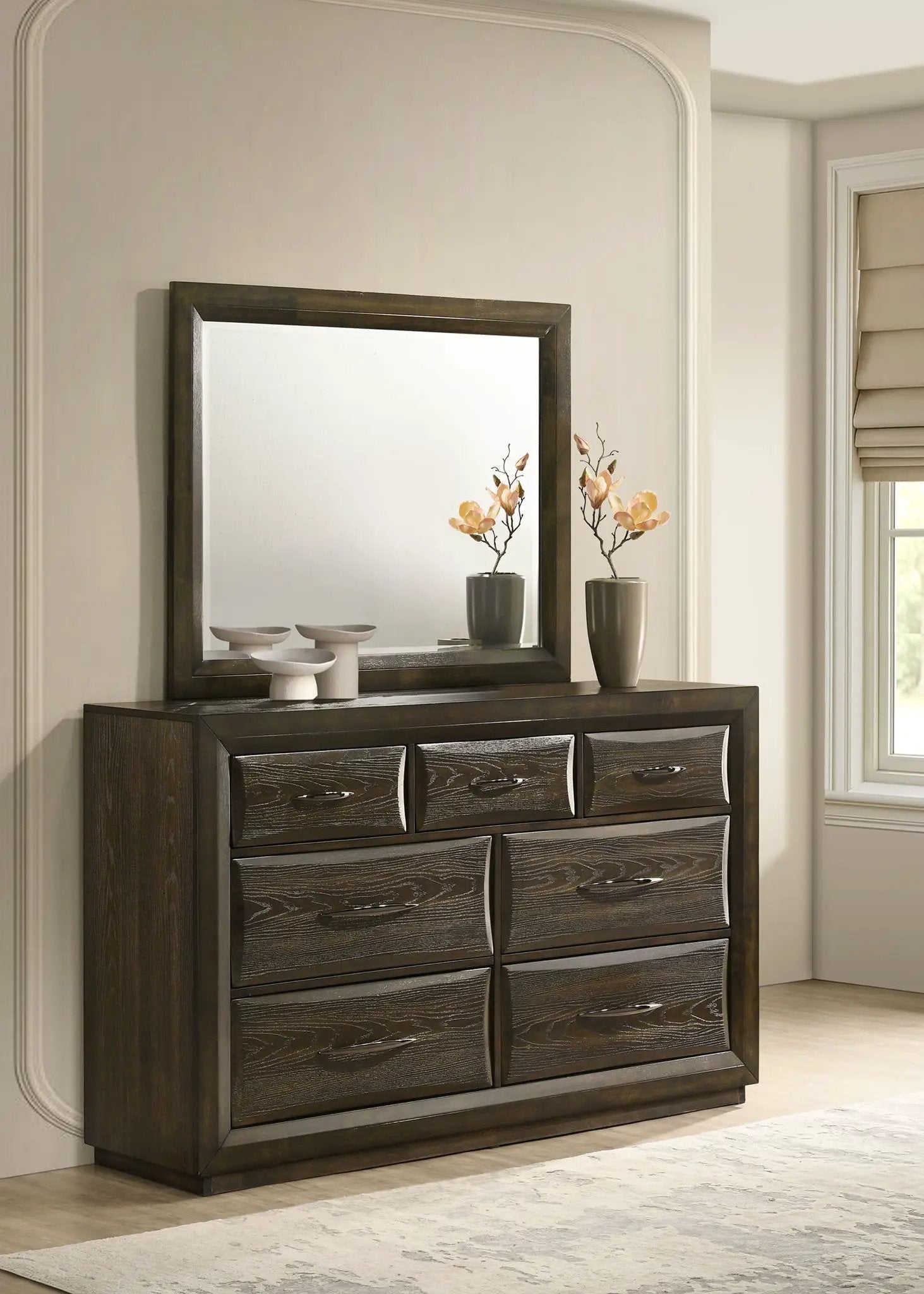 Atlas 7-drawer Bedroom Dresser and Mirror Set Dark Oak by Unique Piece Furniture