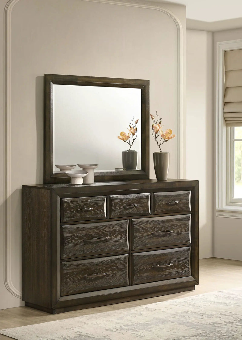 Atlas 7-drawer Bedroom Dresser and Mirror Set Dark Oak by Unique Piece Furniture