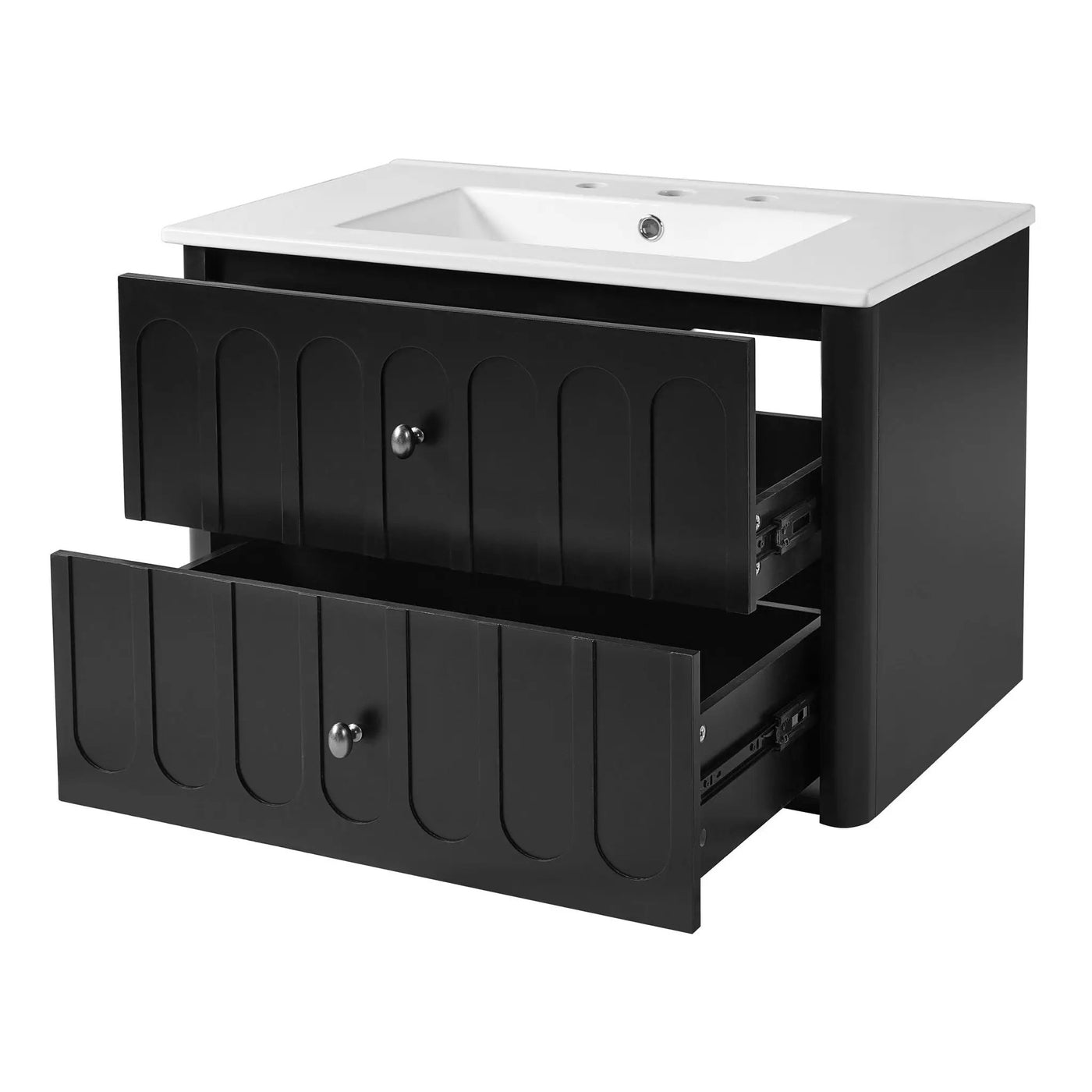 Floating Bathroom Vanity With Oval Knobs & Round Edge, Soft Close Drawer Slides by HouseOfZazla