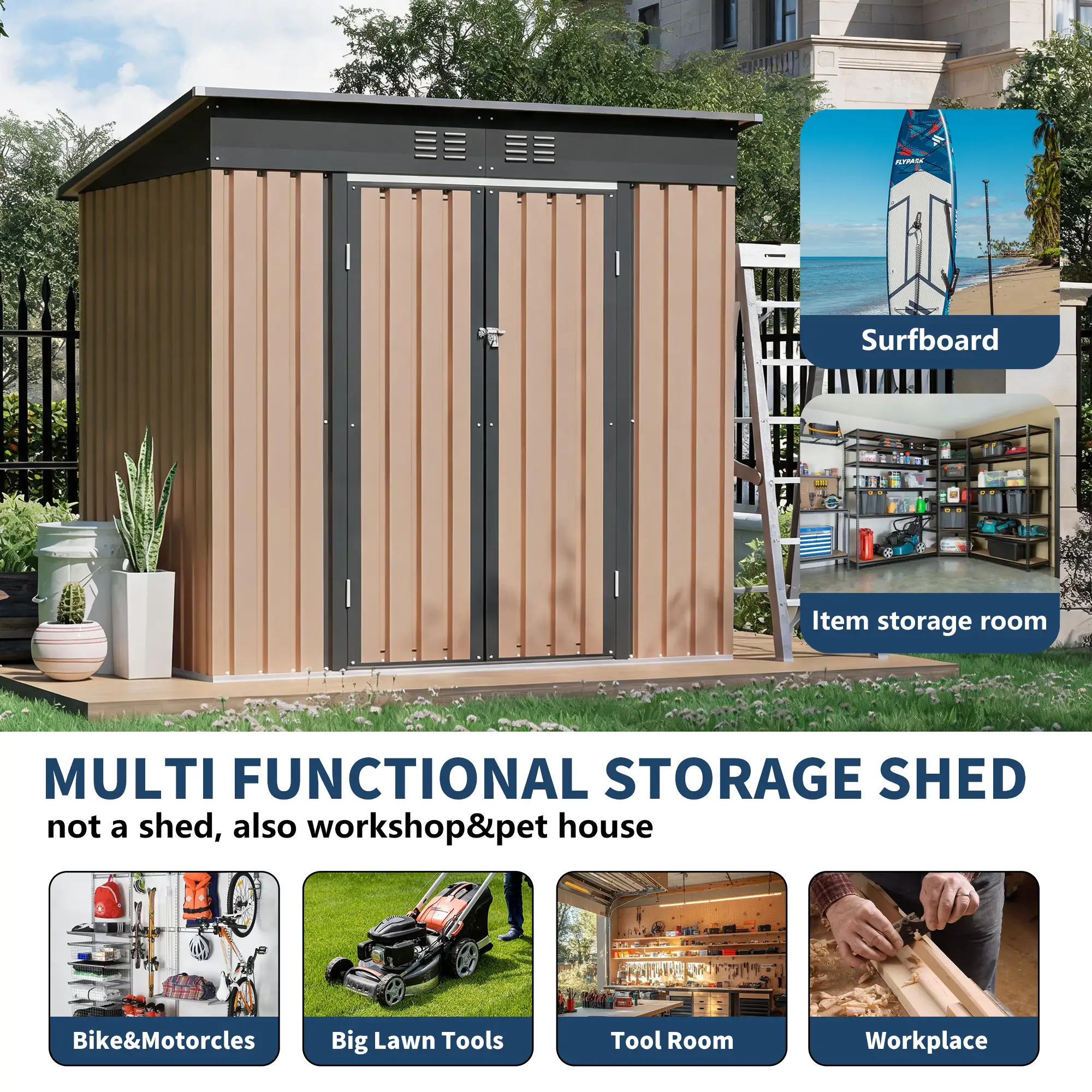 6x4 FT Metal Garden Shed With Hinge Door Pent Roof by HouseOfZazla