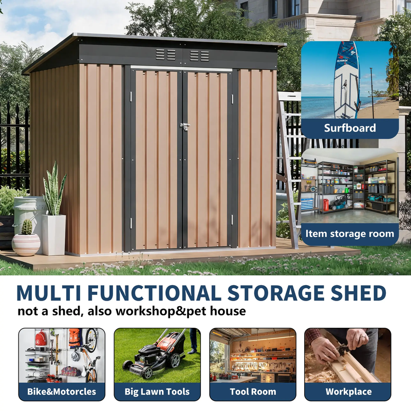 6x4 FT Metal Garden Shed With Hinge Door Pent Roof by HouseOfZazla