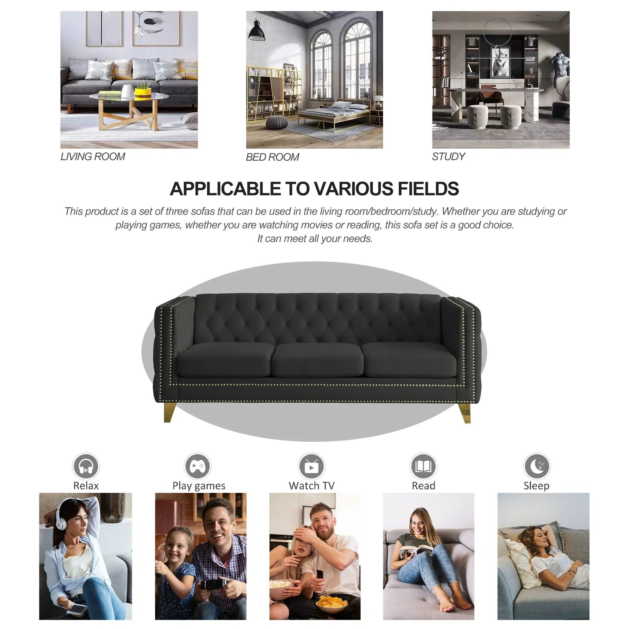 Modern Sofa With Button Tufting, Upholstered Couch For Living Room by HouseOfZazla
