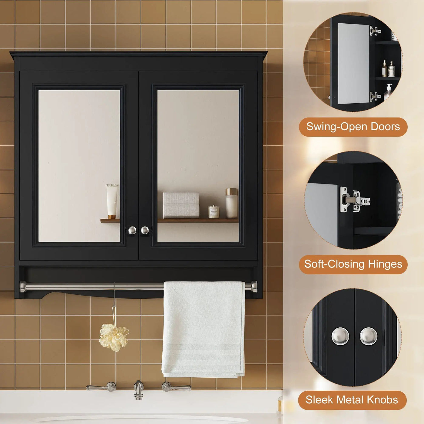 Modern Wall-Mounted Mirror Cabinet With Adjustable Shelves, Soft-Close Doors, High-Definition Mirror by HouseOfZazla