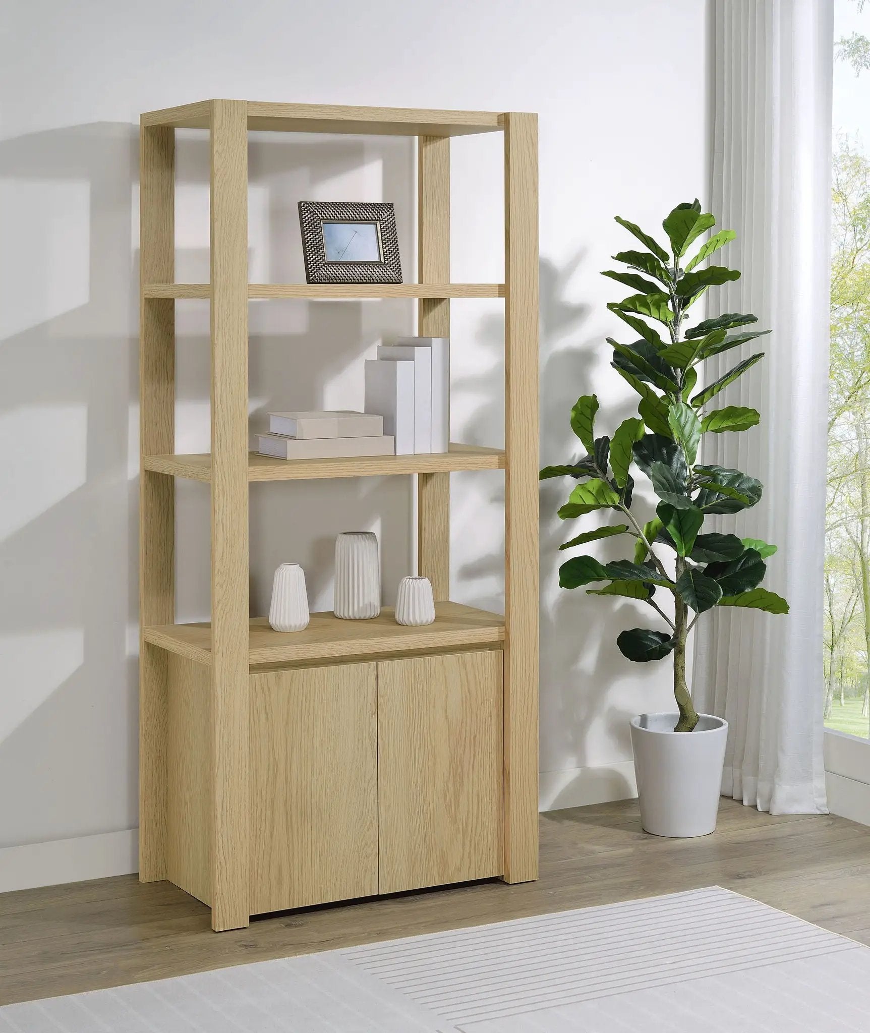 Laurelton 3-shelf Media Tower Tall Pier Cabinet Light Oak by Unique Piece Furniture