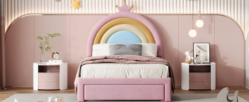 Upholstered Rainbow Design Bed, Princess Platform Bed With Storage Drawer by Unique Piece Furniture