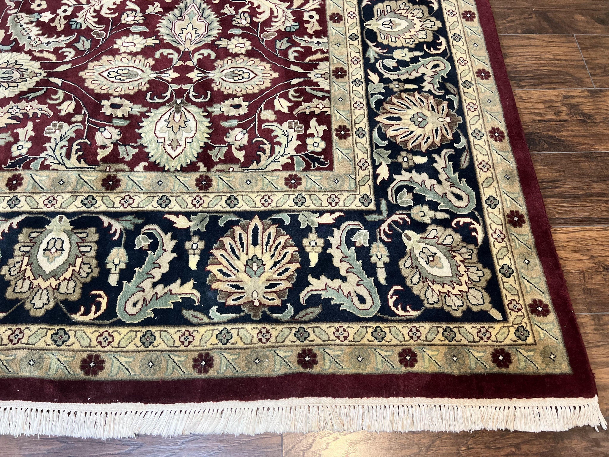 Indo Persian Rug 10x14, Floral Allover, Maroon, Handmade Hand Knotted VIntage Wool Rug, Large Oriental Carpet by Jewel Rugs