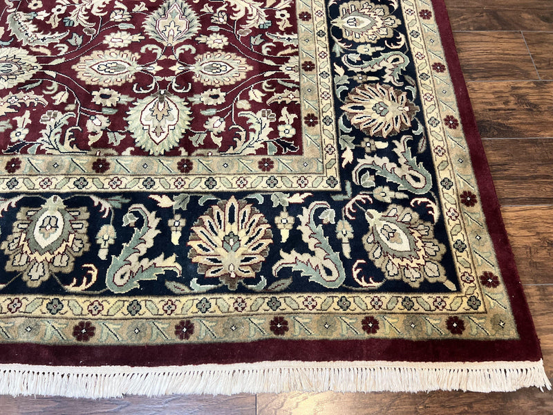 Indo Persian Rug 10x14, Floral Allover, Maroon, Handmade Hand Knotted VIntage Wool Rug, Large Oriental Carpet by Jewel Rugs