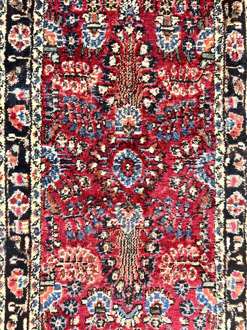 Antique Persian Runner Rug 2.9 x 17, Rare Sarouk Runner, Handmade Wool Rug for Hallway, Red, Floral by Jewel Rugs