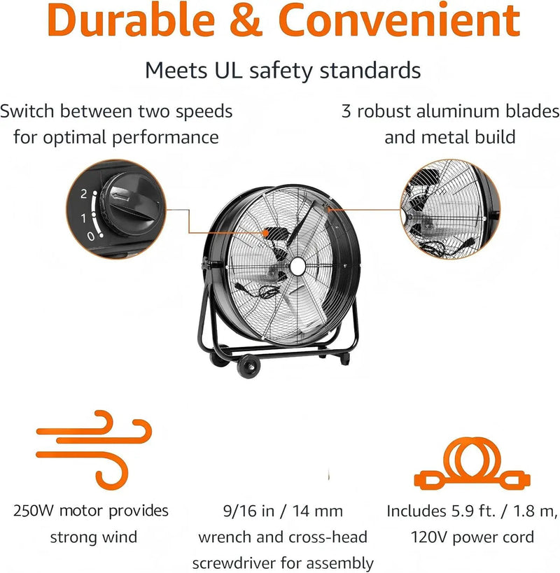 24 Inch Heavy Duty Metal Industrial Drum Fan by HouseOfZazla