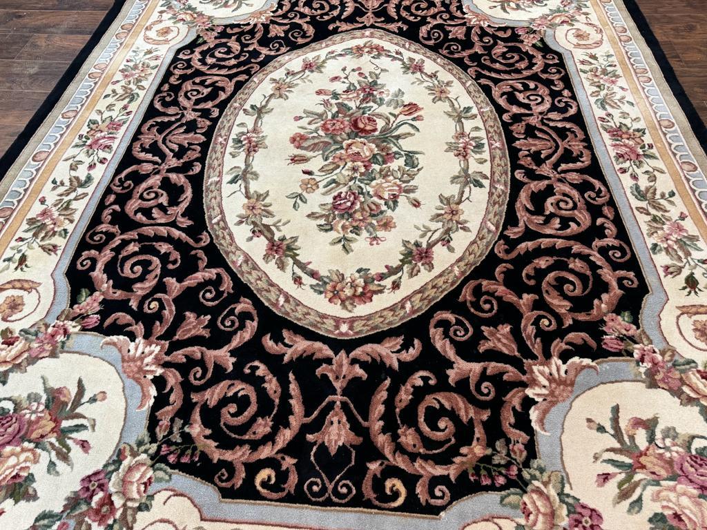 Aubusson Rug 8x10, Floral, Wool Pile, Elegant, European Design, Handmade, Fine by Jewel Rugs
