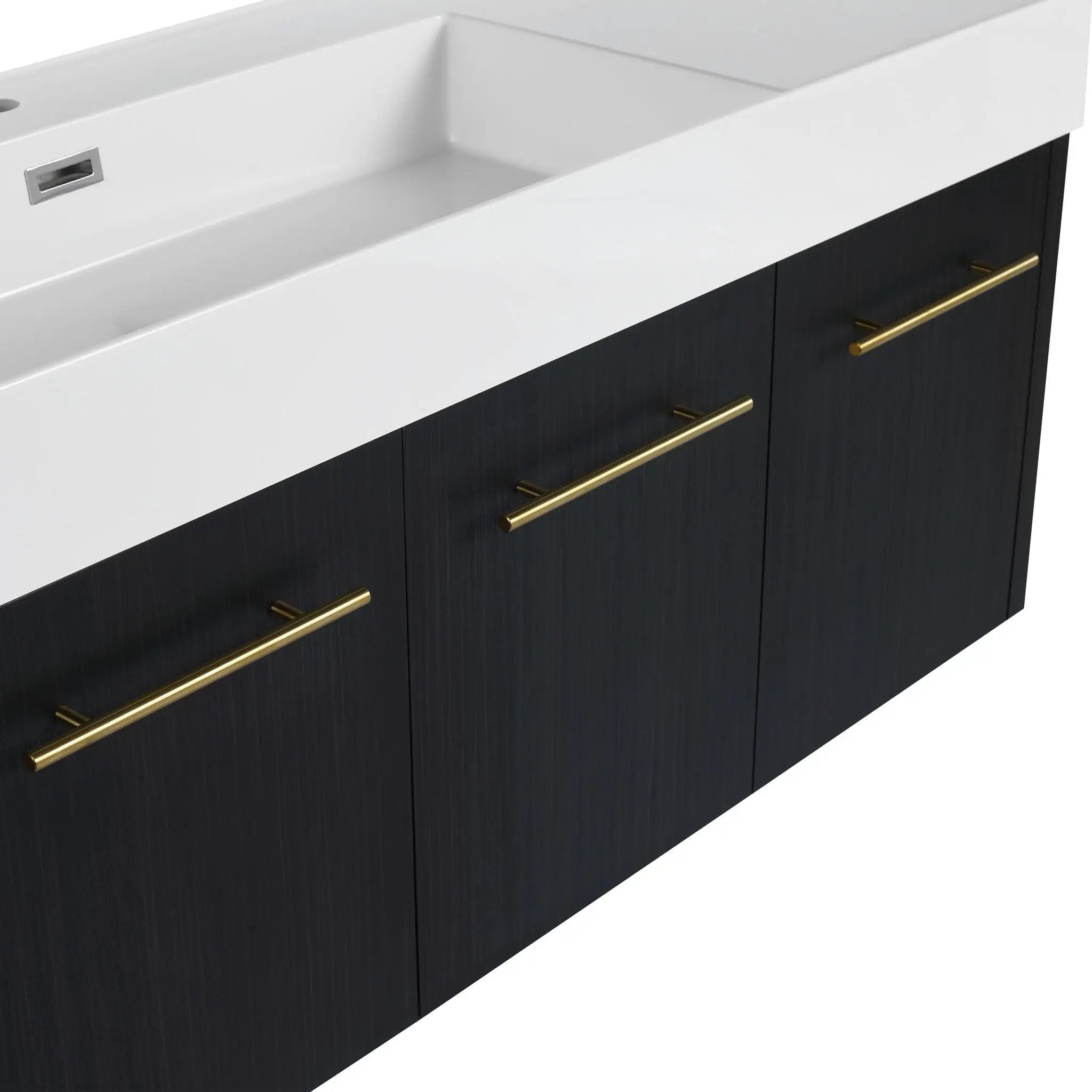 Contemporary 48" Wall Mounted Bathroom Vanity With Resin Sink And Soft Closing Doors And Line - Black Chestnut by HouseOfZazla