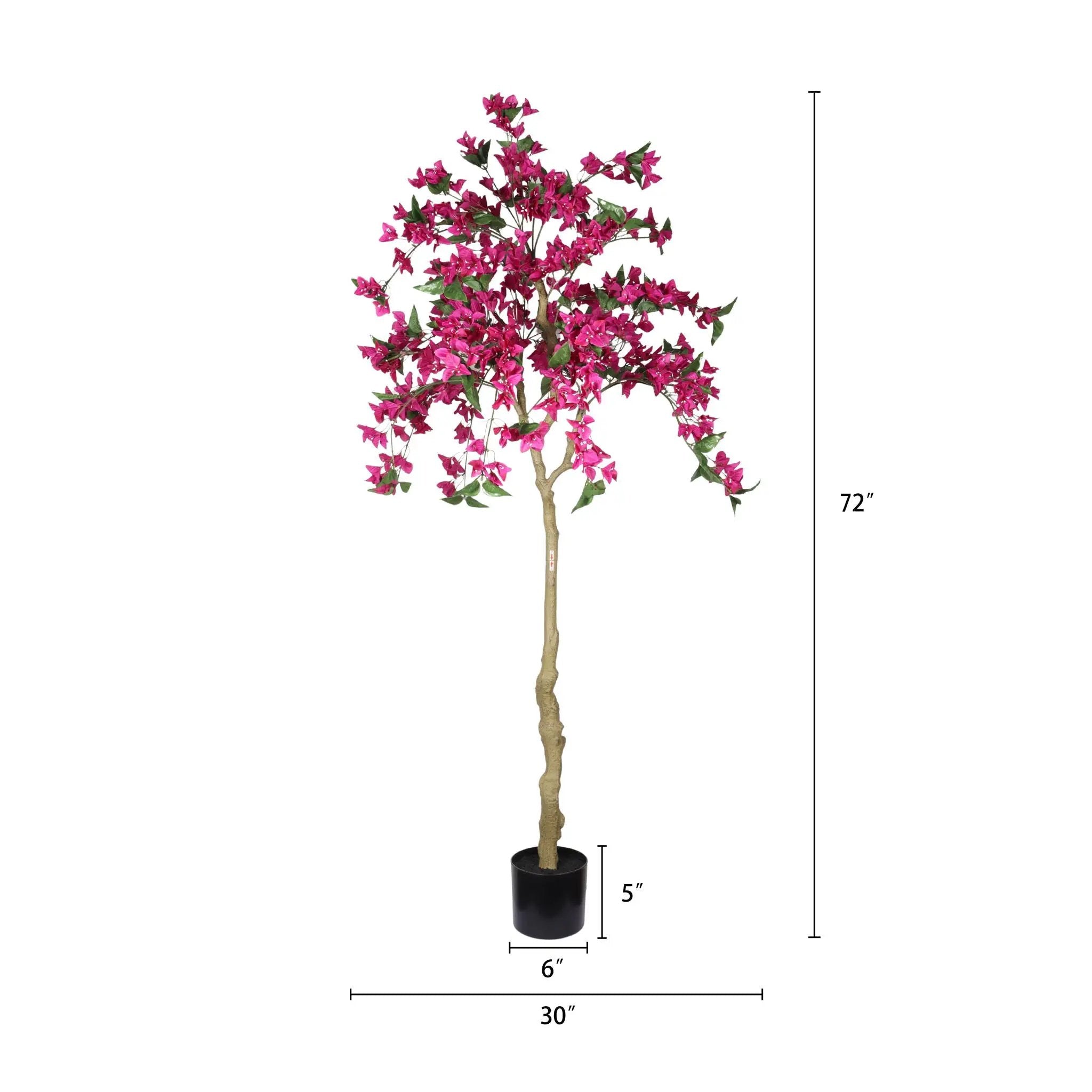 Artificial Bougainvillea Tree, Realistic Faux Potted Plant For Indoor Home Decor - Dark Pink / Green Leaves by Unique Piece Furniture