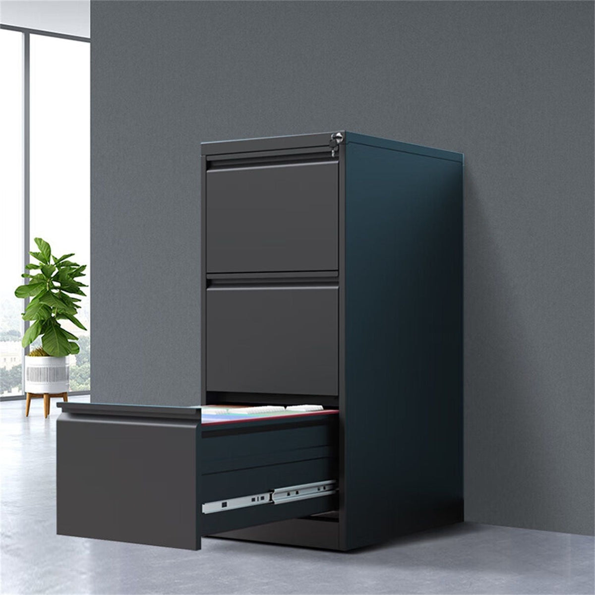Durable Metal 3 Drawer File Cabinet with Lock – Black or White, photo 12 of 16