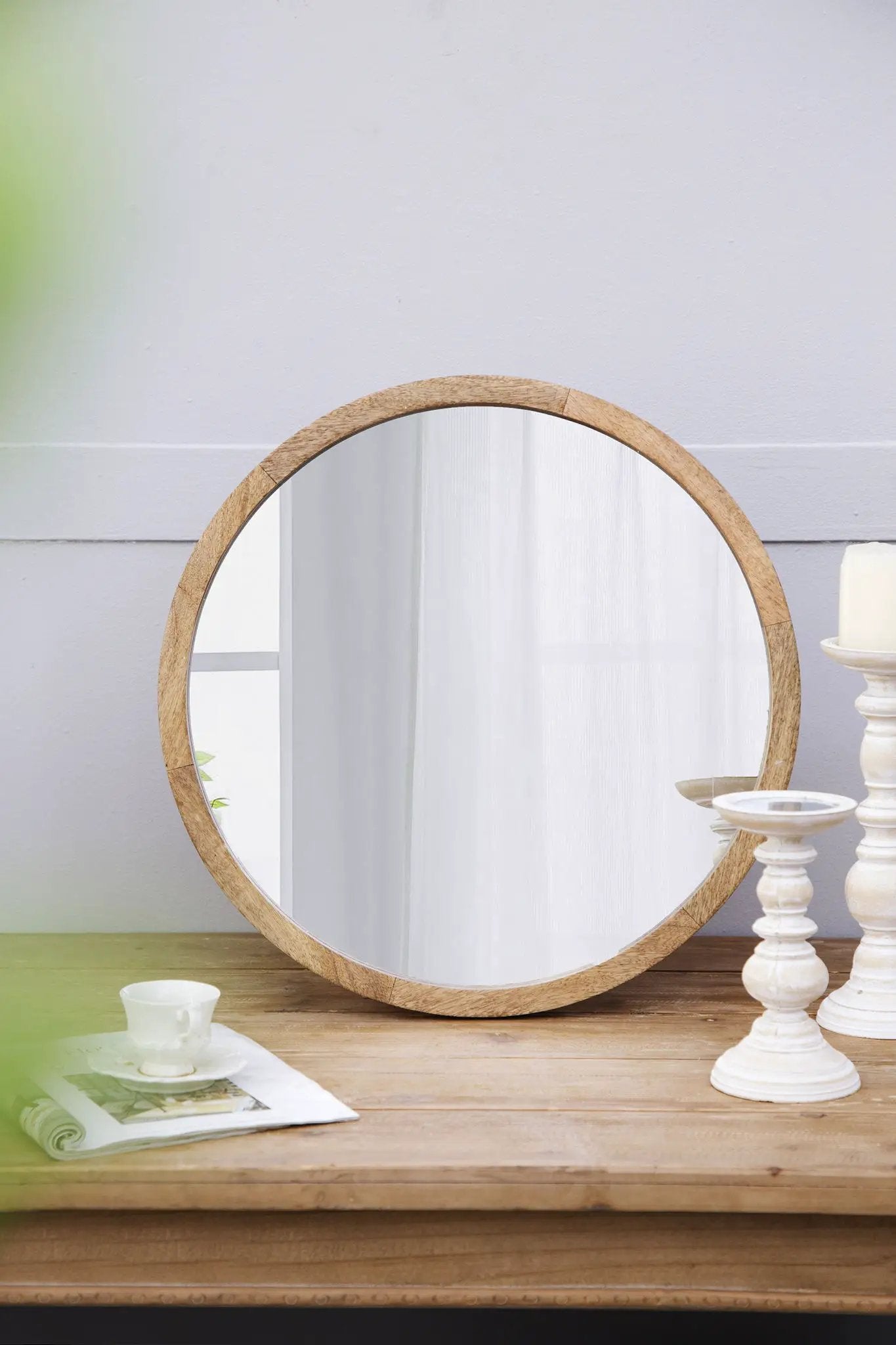 Circle Wall Mirror With Wooden Frame for Living Room by HouseOfZazla