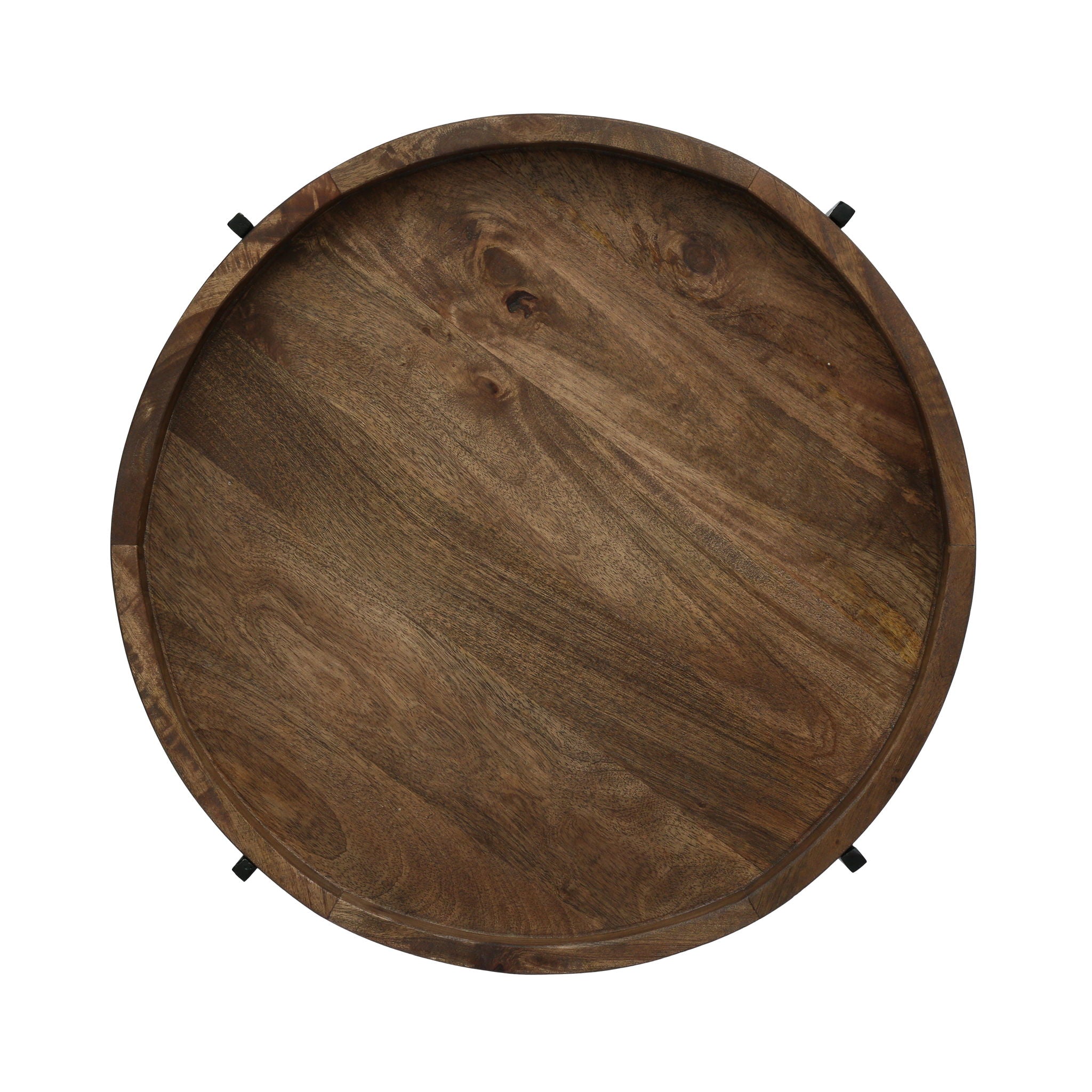 Modern Industrial Round End Table with Tray Top and Foldable Iron Legs - Natural by HouseOfZazla