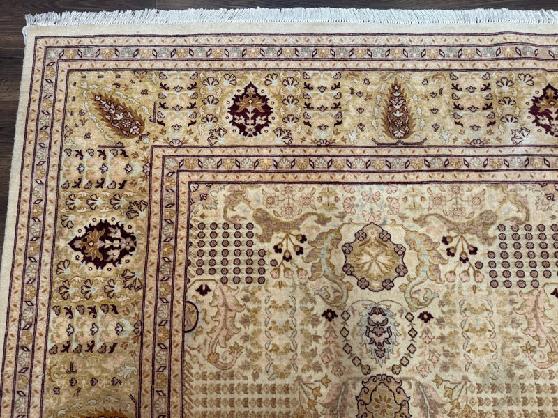 Pakistani Carpet 9x12, Finely Hand Knotted 270 KPSI, Cream, Allover Pattern by Jewel Rugs