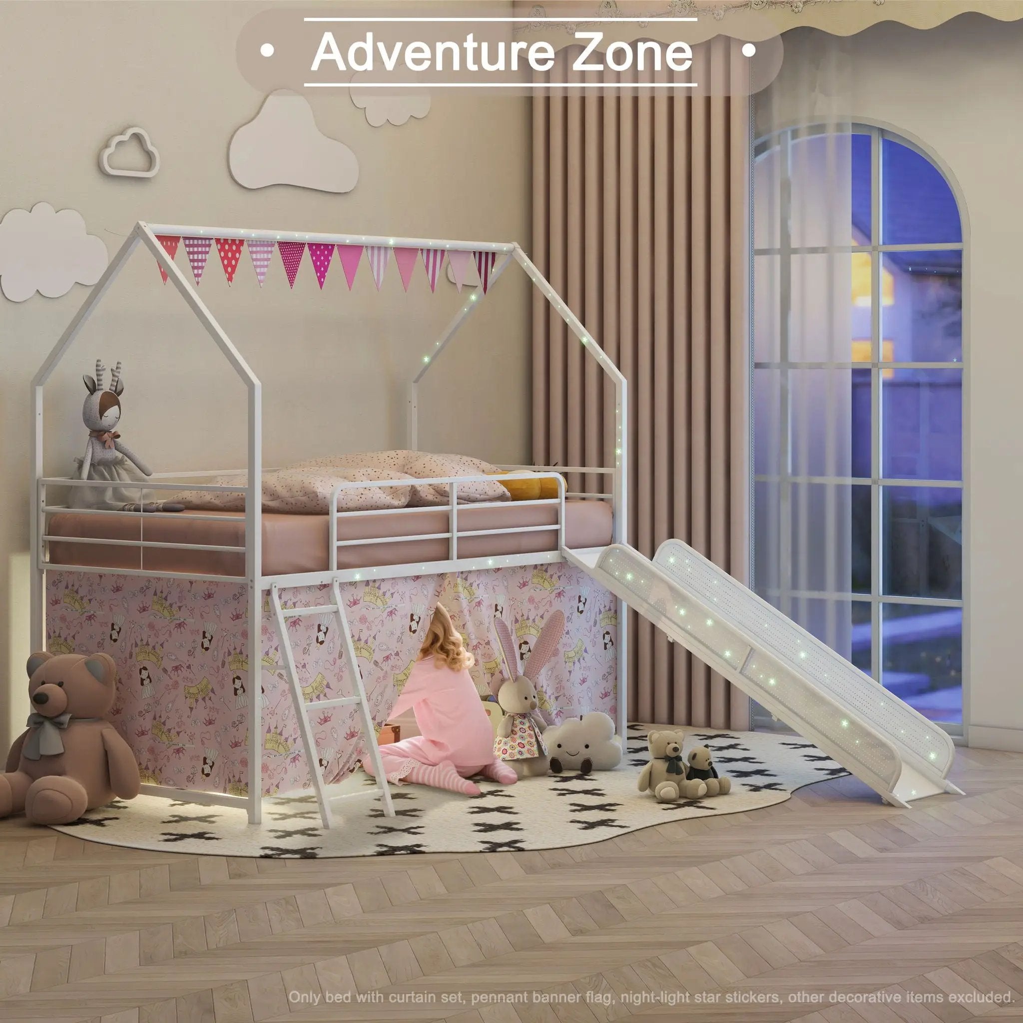 Jack - House Loft Bed With Slide And Curtain Set by HouseOfZazla