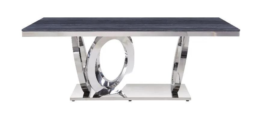Nasir - Dining Table - Gray Printed Faux Marble Top & Mirrored Silver by Unique Piece Furniture