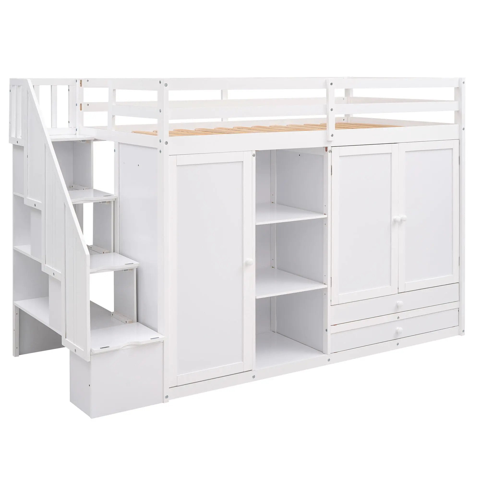 Loft Bed With 3 Shelves, 2 Wardrobes, 2 Drawers, Ladder Storage by HouseOfZazla