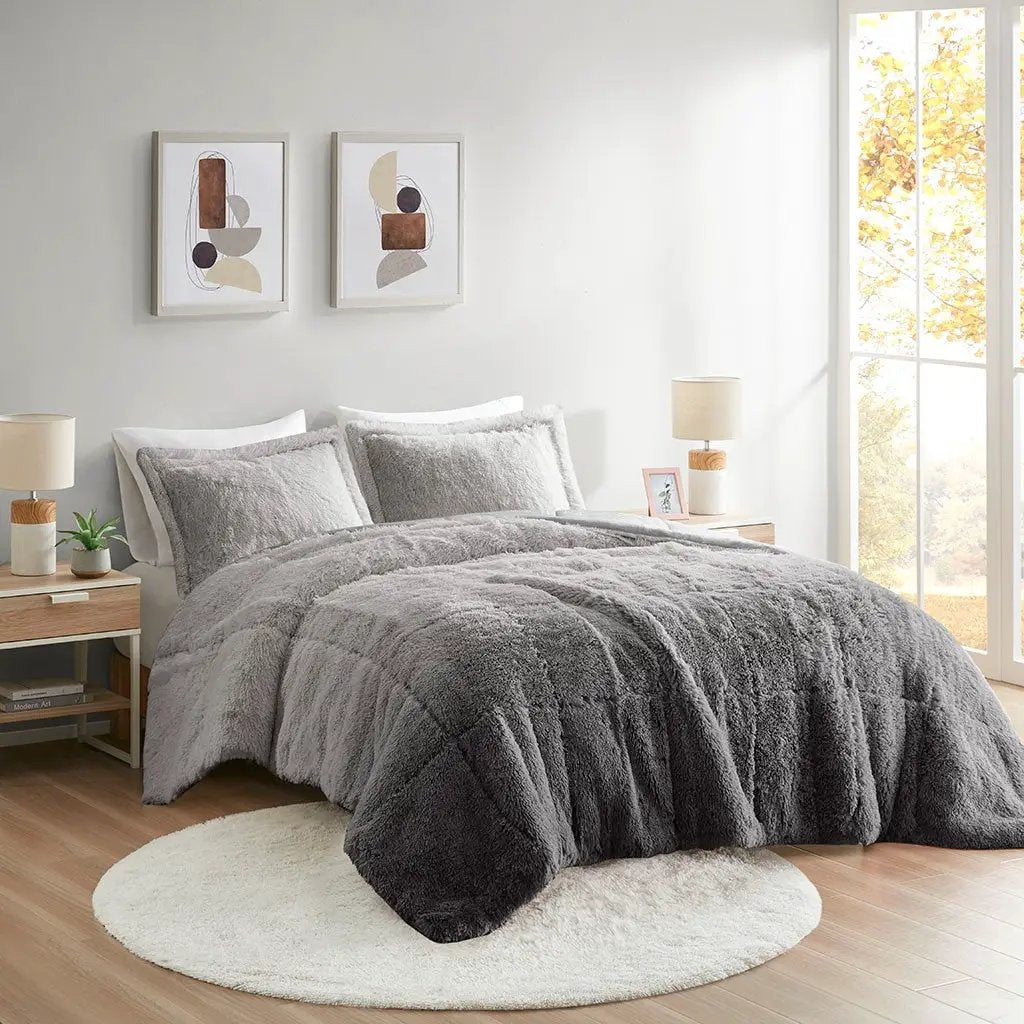King/Cal King Ombre Shaggy Long Fur Comforter Mini Set by HouseOfZazla