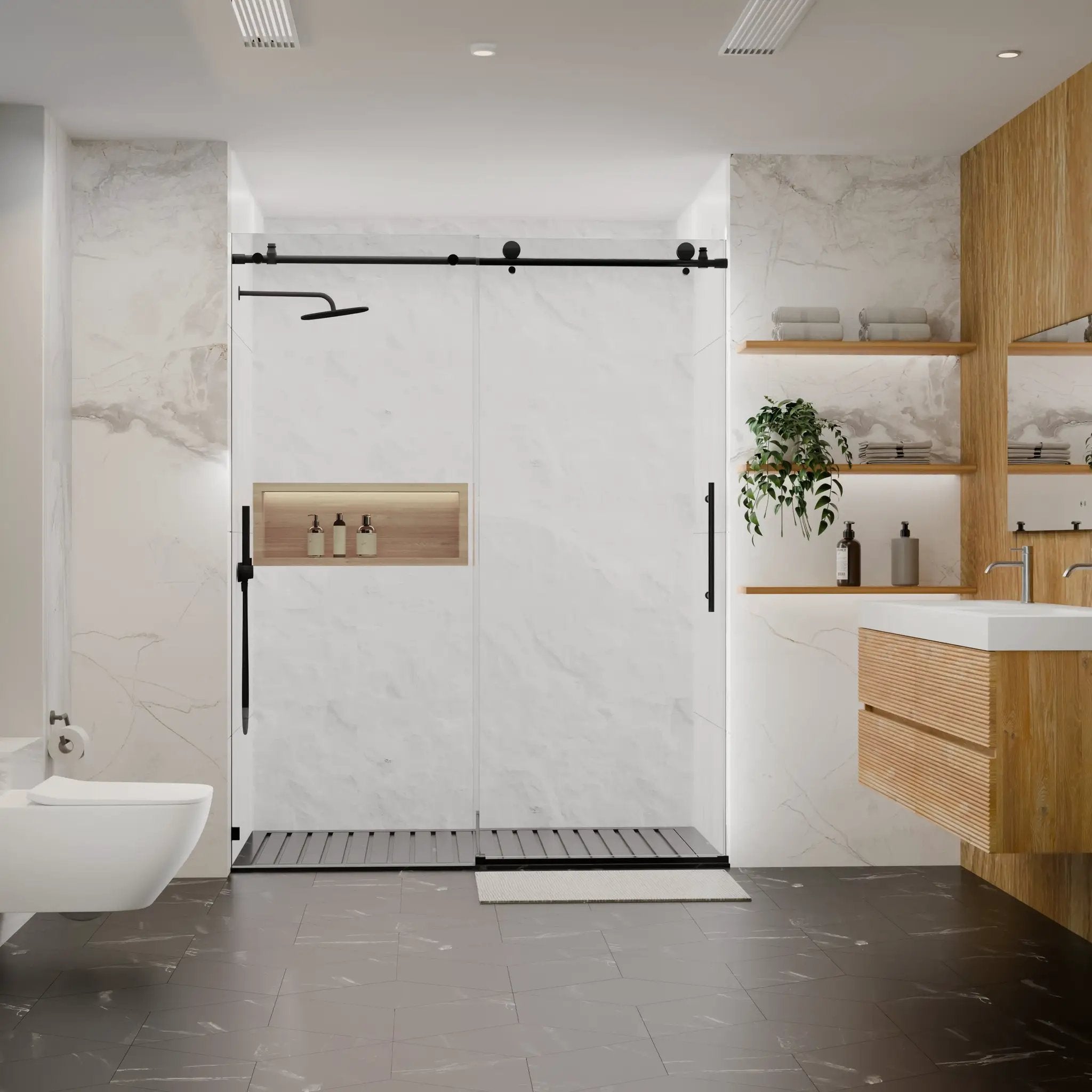56-60"W x 76"H Frameless Sliding Shower Door with Premium Tempered Glass by HouseOfZazla