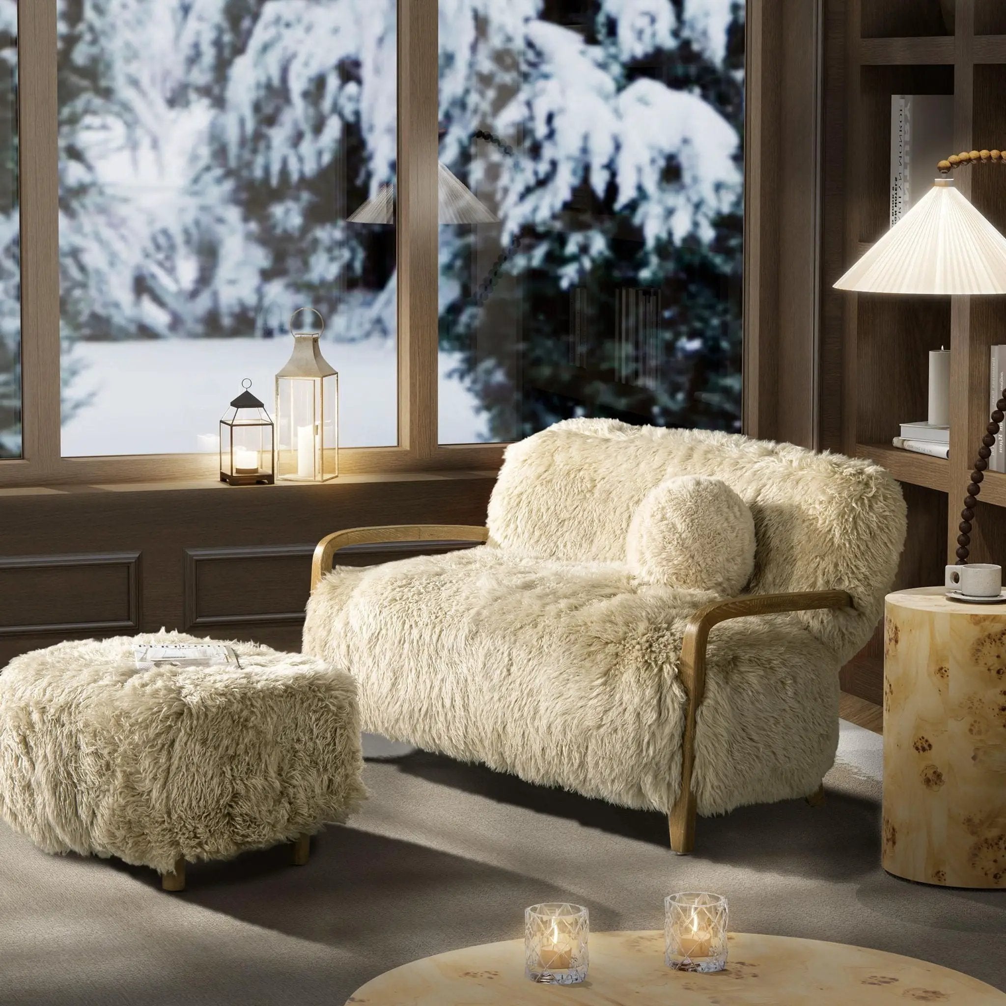 Enchante - New Zealand Sheepskin Rectangular Accent Ottoman - Taupe / Natural by HouseOfZazla