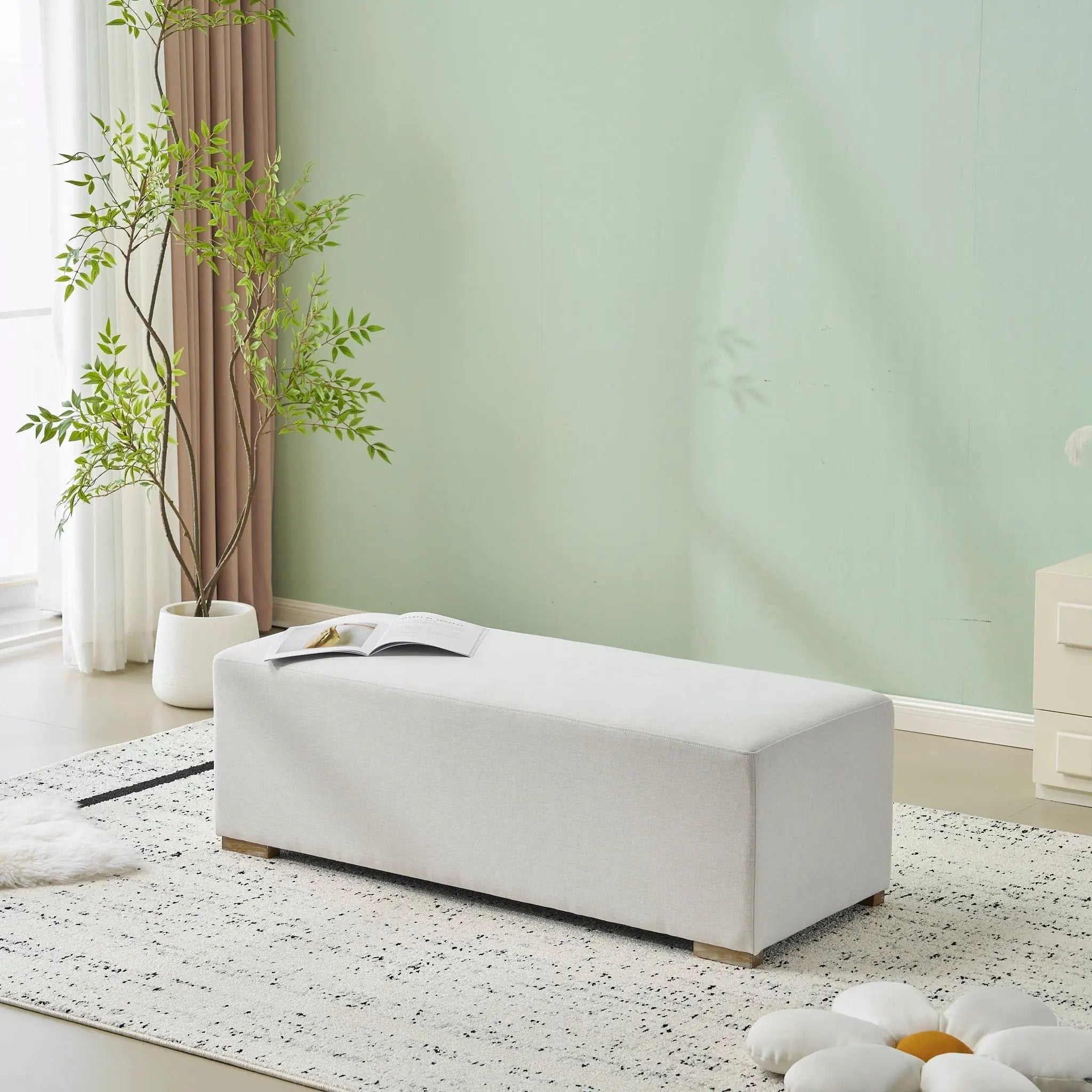 Simple Long Ottoman For Living Room - White by HouseOfZazla