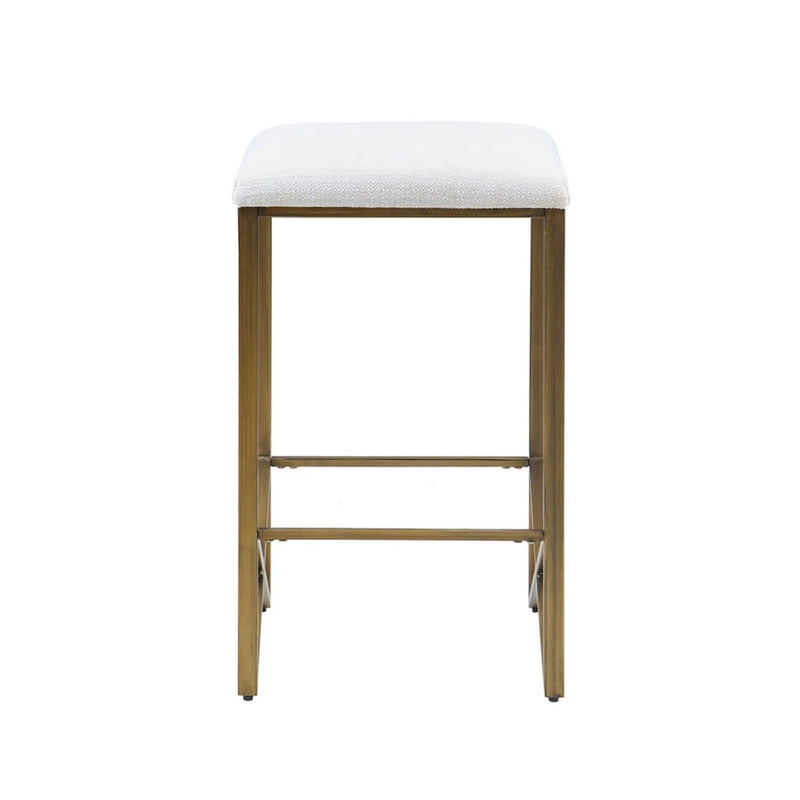 Backless Upholstered Counter Stool With Padded Seat - Ivory / Bronze by HouseOfZazla