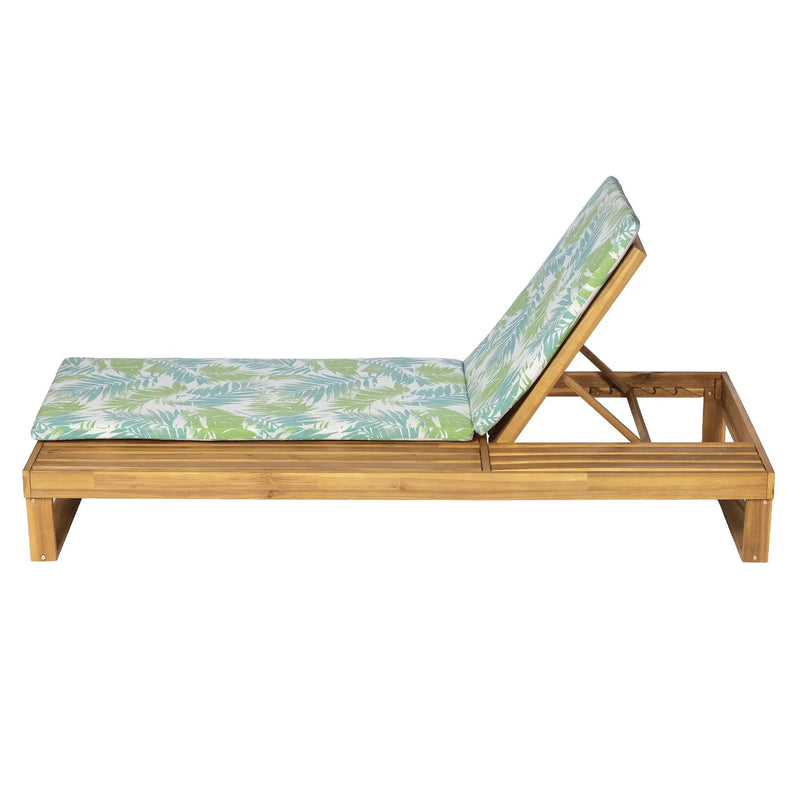Teak Finish Acacia Wood Chaise Lounge with Leaf Coconut Cushion by HouseOfZazla