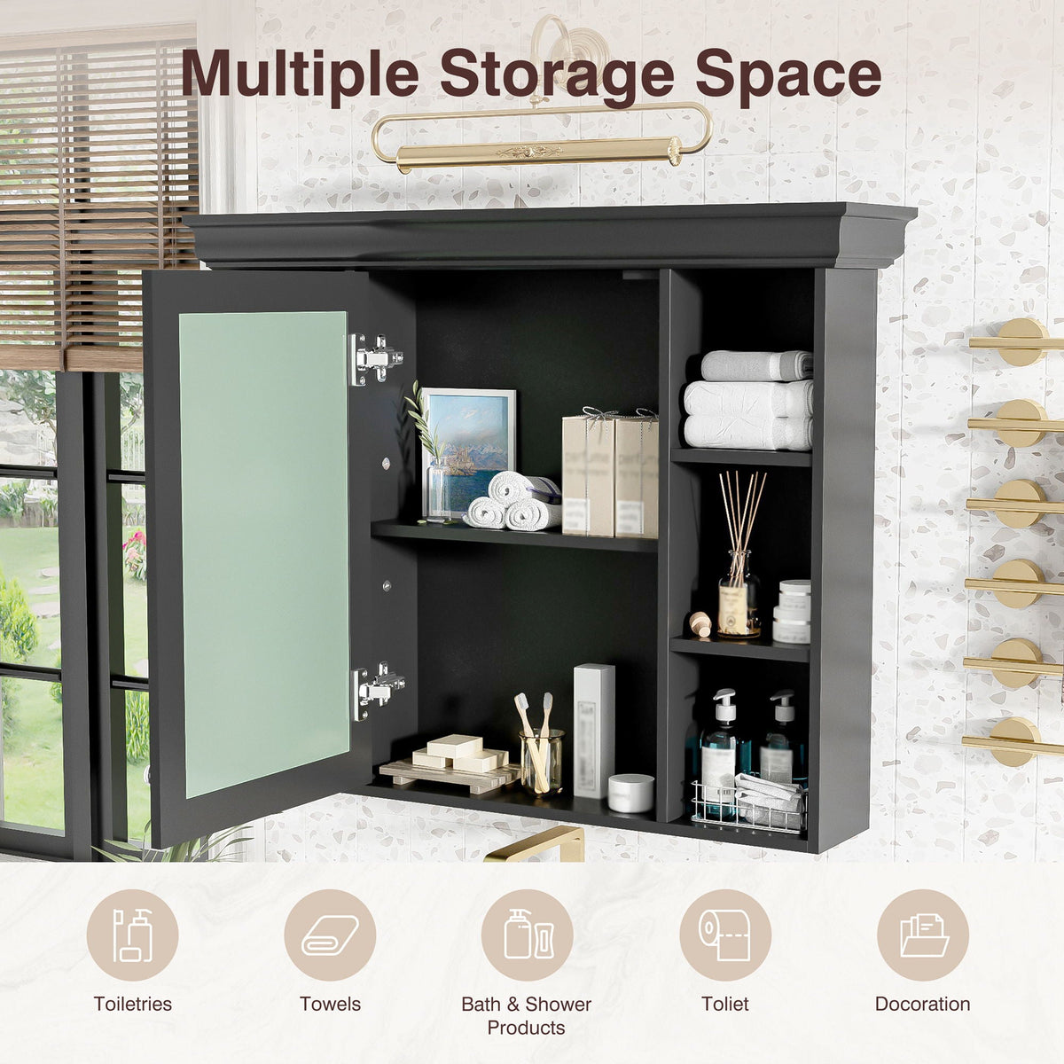 Wall Mounted Bathroom Storage Cabinet with Mirror Door - 35.5" Wide, photo 32 of 40
