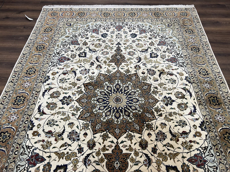 Wonderful Persian Tabriz Rug 7x10, Floral Medallion, Very Fine Oriental Carpet, Ivory by Jewel Rugs