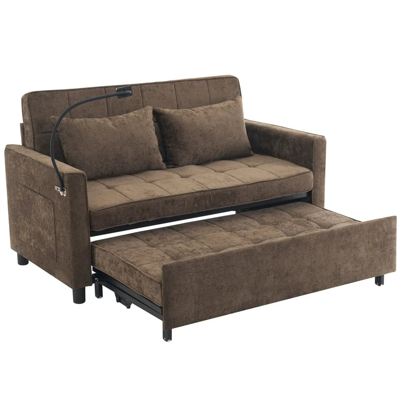 Pull-Out Sleeper Sofa With Reversible Backrest Cushion, Side Pockets, 2 USB Ports And A Phone Holder For Living Room by HouseOfZazla