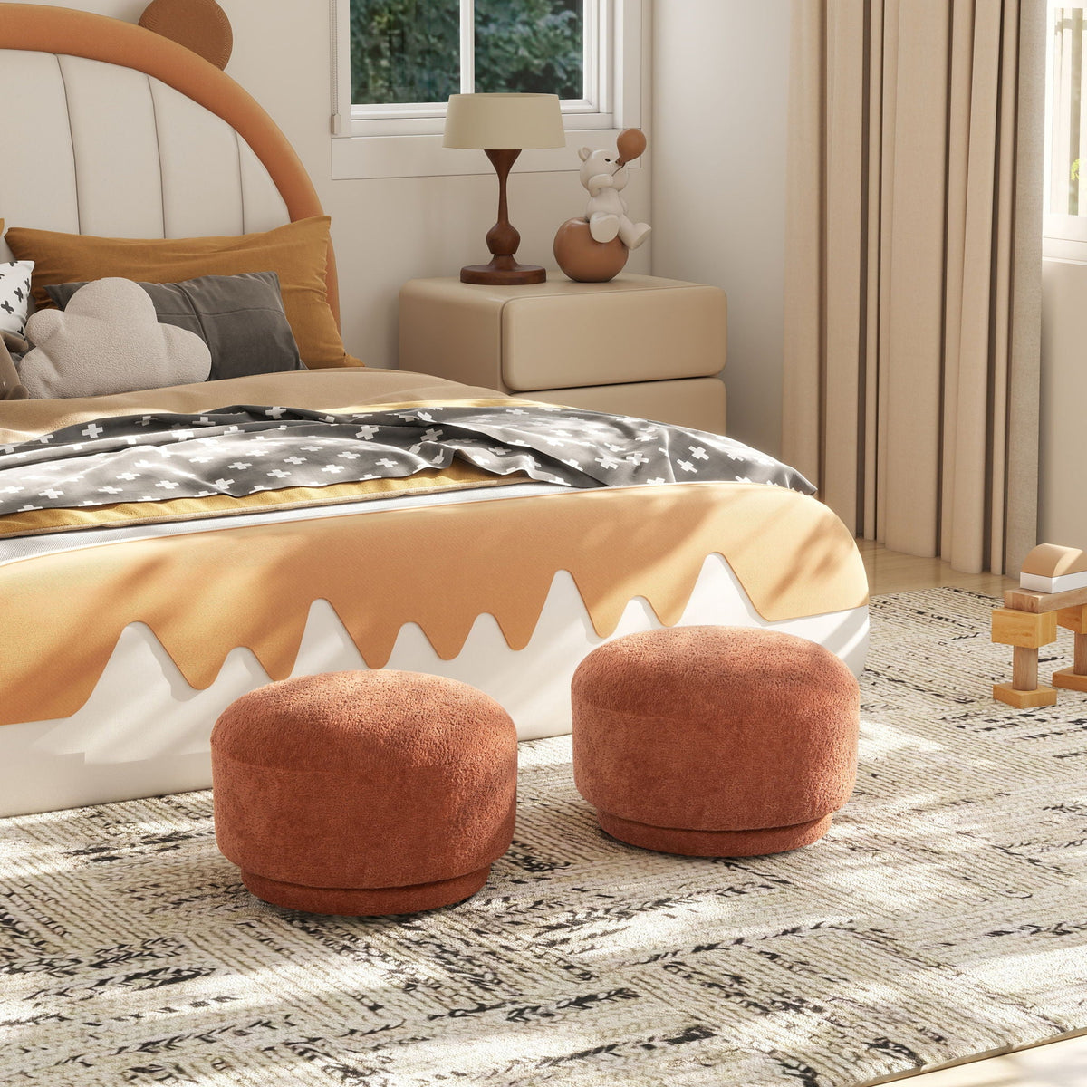 Mushroom Footstool Ottoman with Faux Sheepskin Upholstery - Multiple Colors, photo 5 of 28