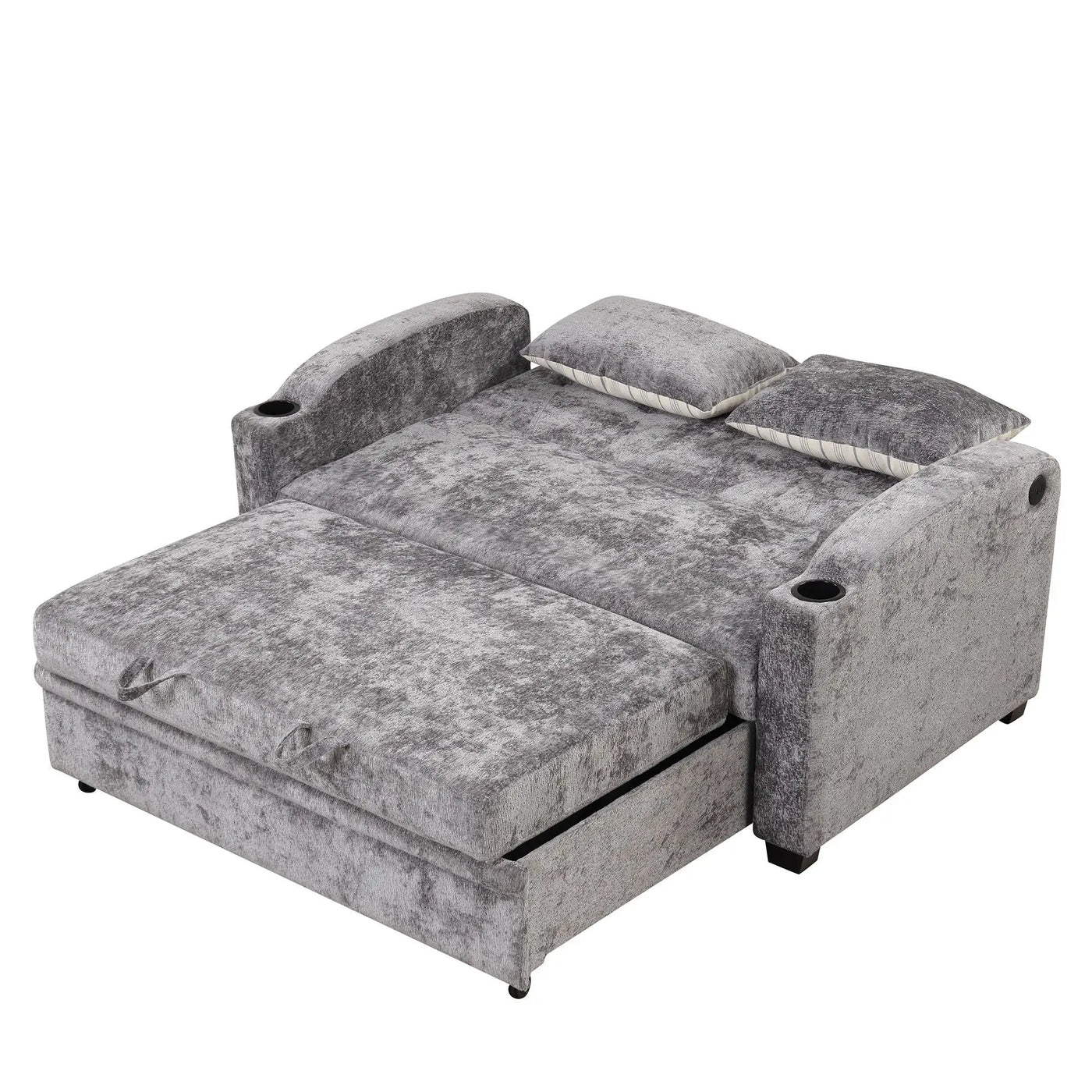 Pull Out Loveseat Sofa With Adjsutable Backrest, 2 Pillows, Cup Holders, USB Ports For Living Room by HouseOfZazla
