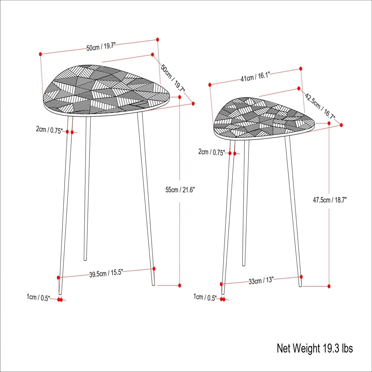 Metal Nesting Tables with Geometric Etched Design - Nickel, photo 5 of 5