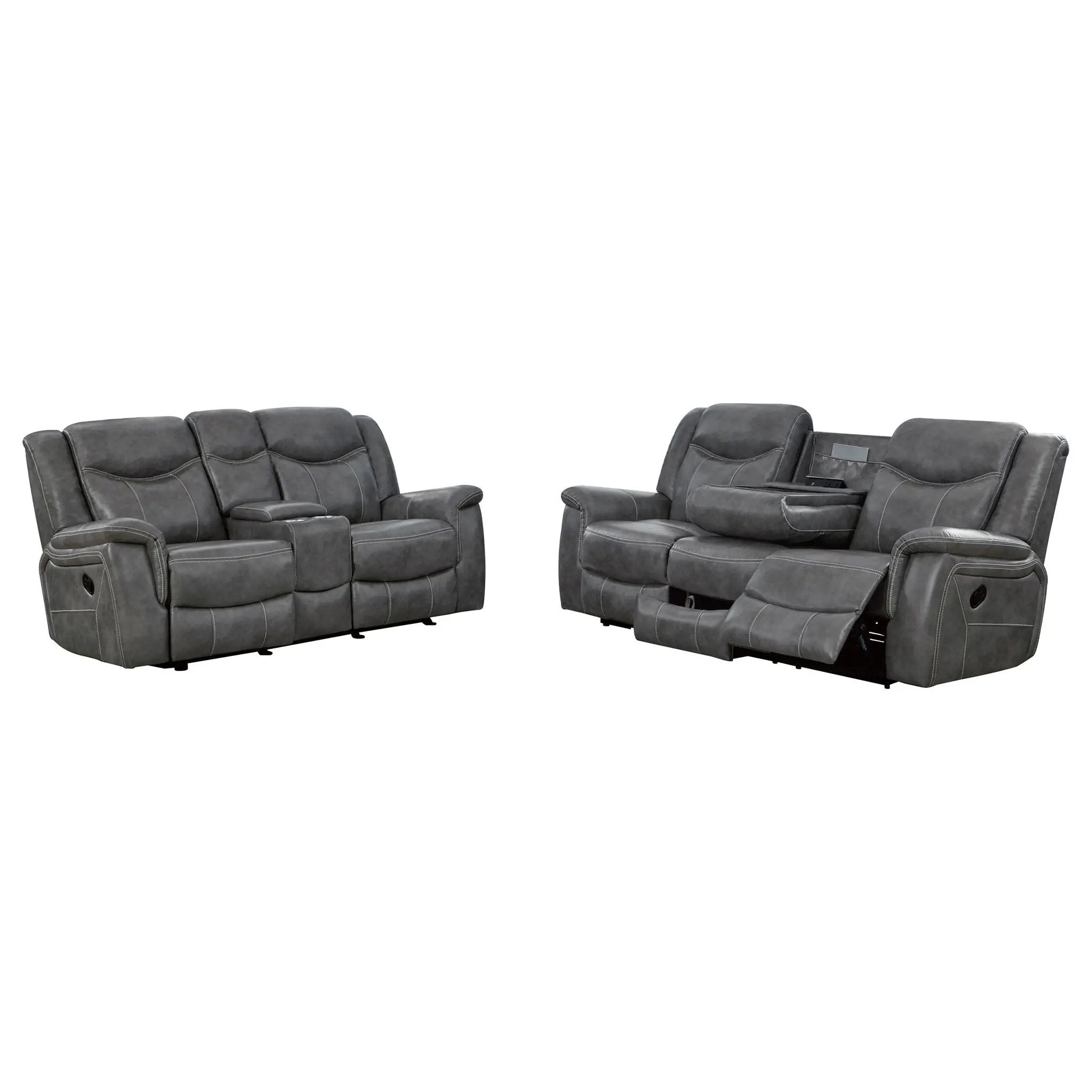 Conrad 2-piece Upholstered Padded Arm Motion Sofa Set Grey by Unique Piece Furniture