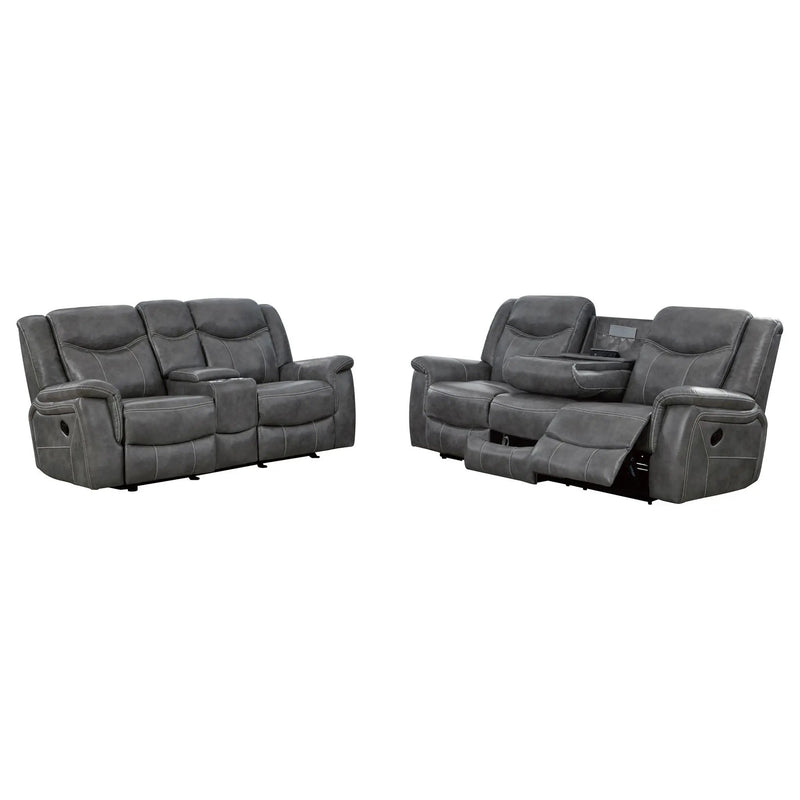 Conrad 2-piece Upholstered Padded Arm Motion Sofa Set Grey by Unique Piece Furniture