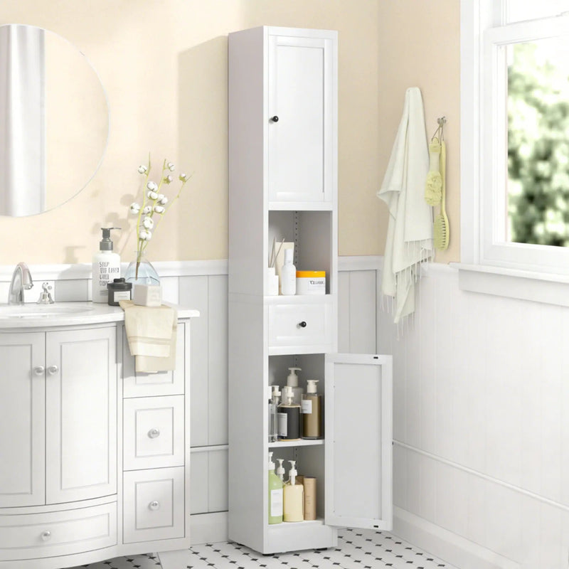 Tall Narrow Bathroom Cabinet With 5-Tier Storage, Adjustable Shelves, Freestanding - White by HouseOfZazla