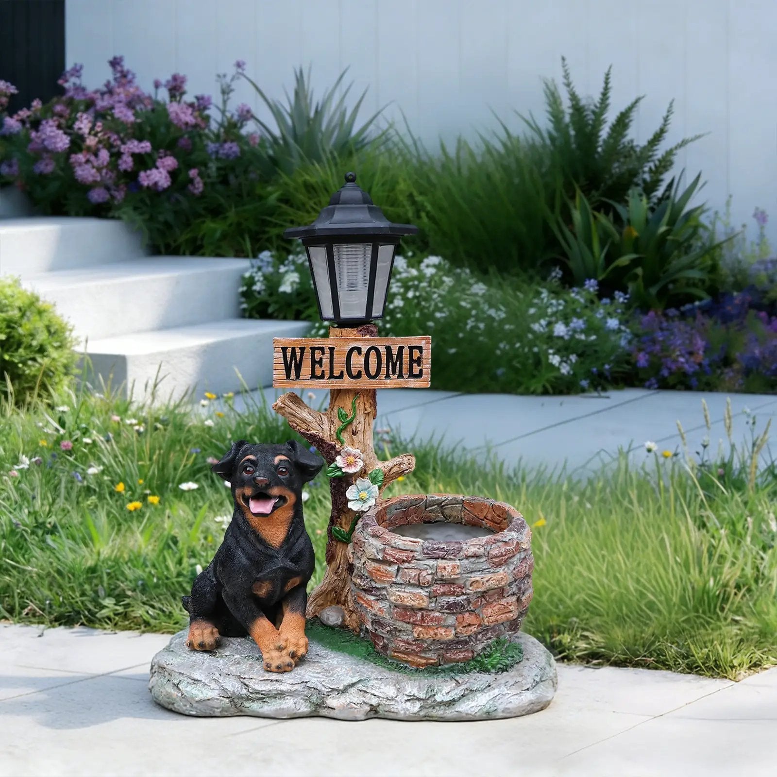 Puppy Dog Solar Planter Outdoor Statue by HouseOfZazla