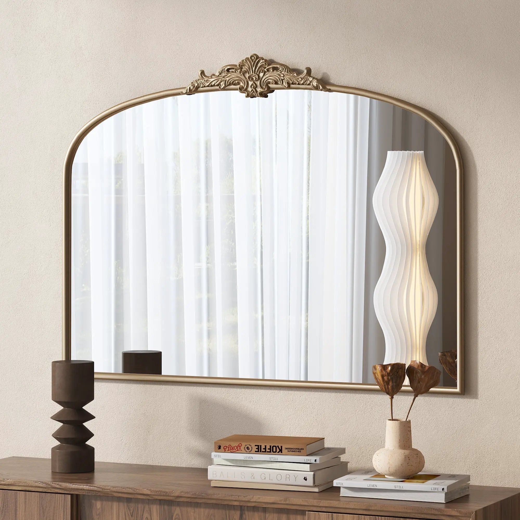 Vintage Arched Gold Mirror: 40'x30' Antique Brass Frame by HouseOfZazla