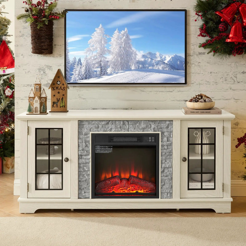 58" Modern TV Stand with Electric Fireplace and Storage by HouseOfZazla