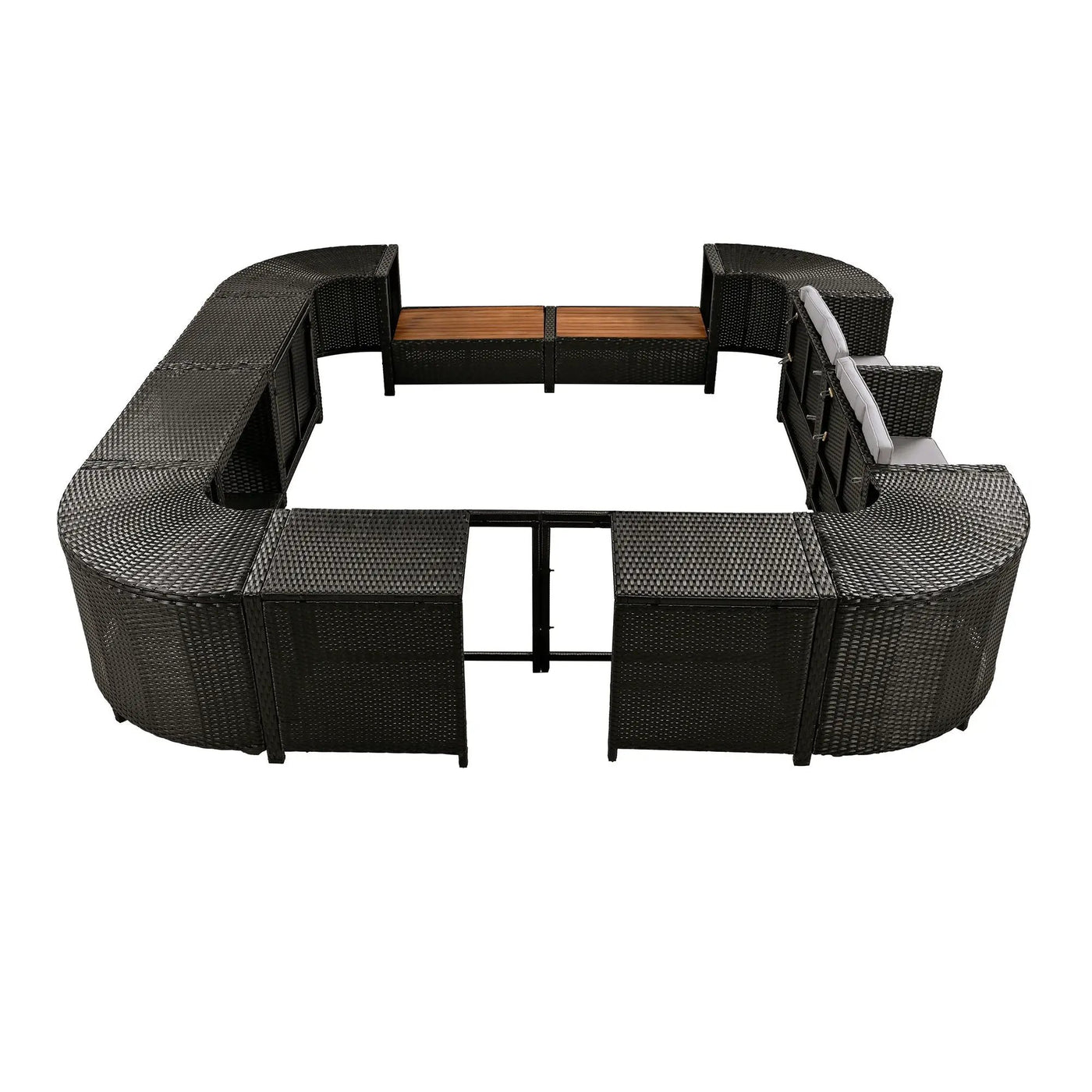 Spa Surround Spa Frame Quadrilateral Outdoor Rattan Sectional Sofa Set With Mini Sofa, Wooden Seats And Storage Spaces by HouseOfZazla