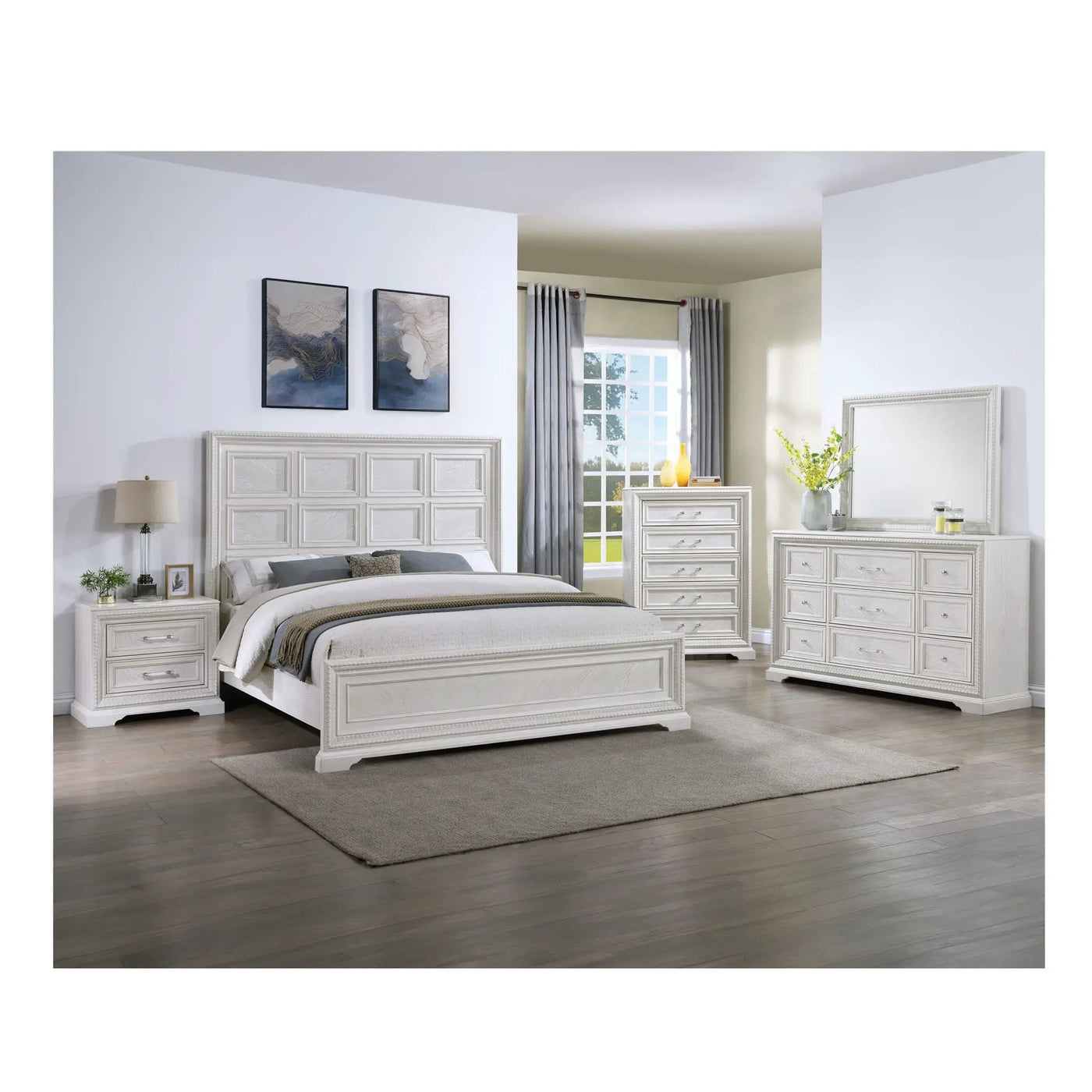 Geometric Design Headboard Panel Bed by Unique Piece Furniture