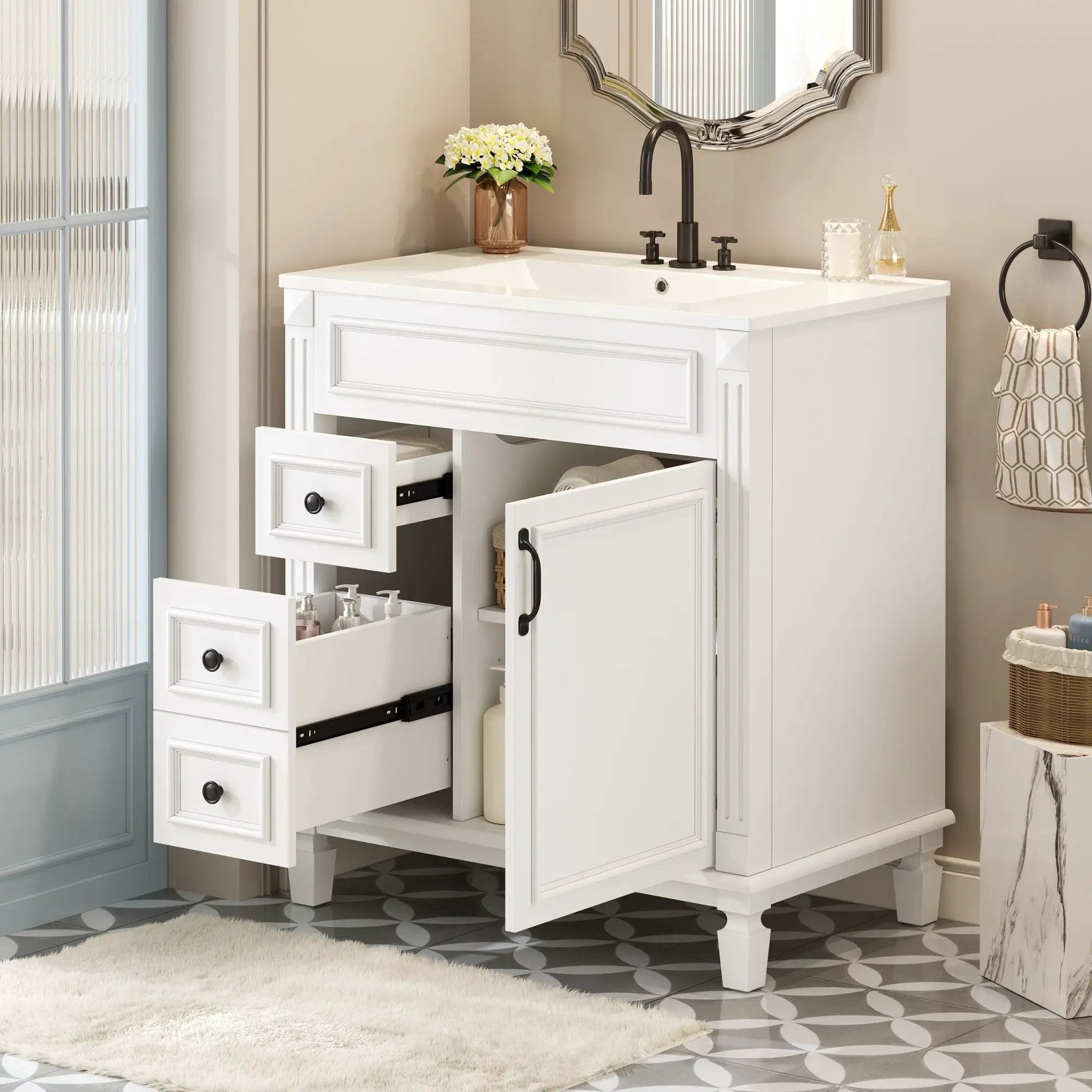 Bathroom Vanity With Sink, Cabinet With 2 Drawers And Adjustable Shelf by HouseOfZazla