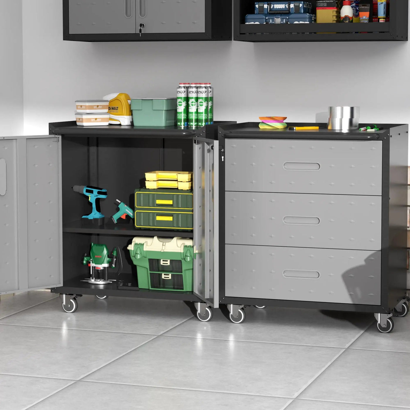 Heavy Duty Metal Garage Storage Cabinet With Wheels Sturdy Tool Organizer by HouseOfZazla